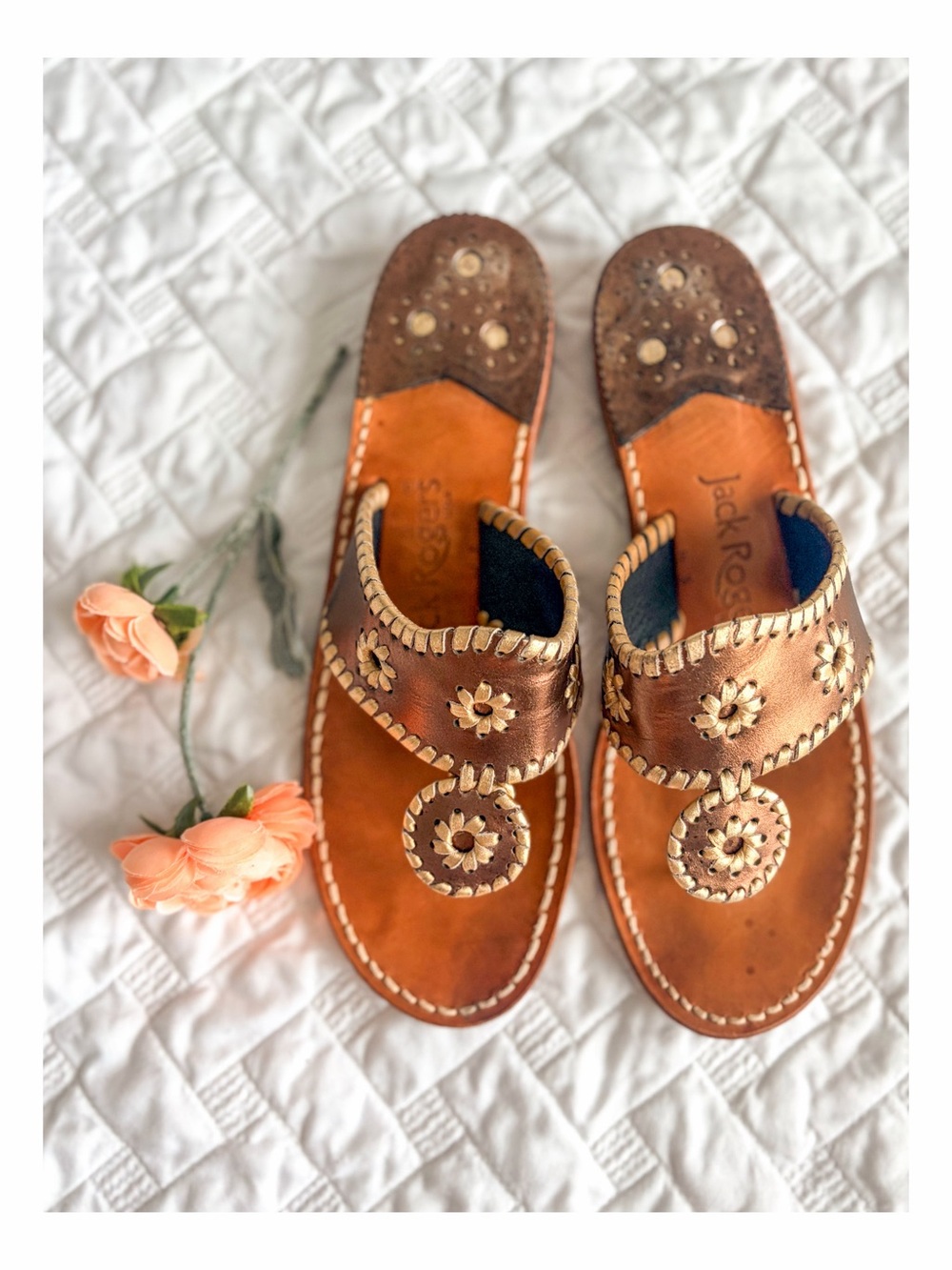 Jack Rogers Bronze Metallic Navajo Thong Sandals Leather Size 8